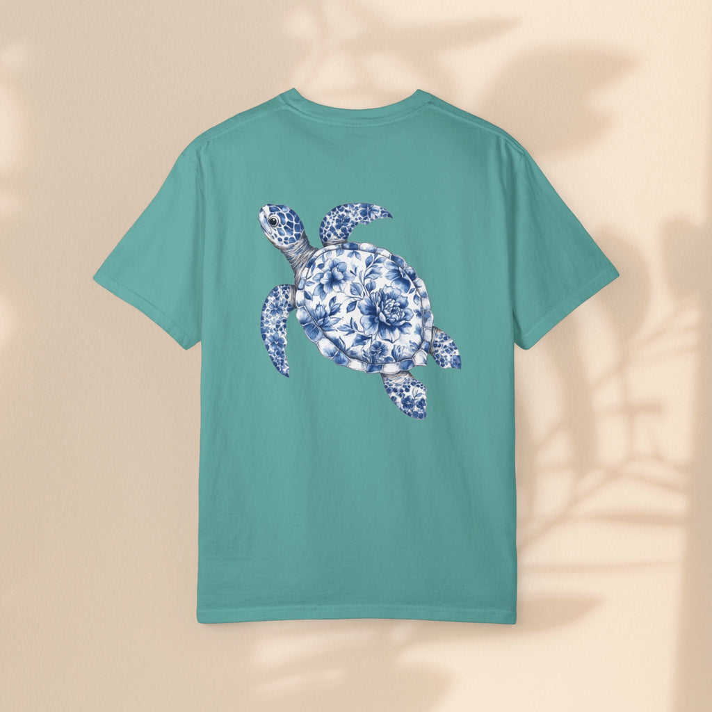 Blue Toile Turtle Unisex T-Shirt - Eco-Friendly Summer Style