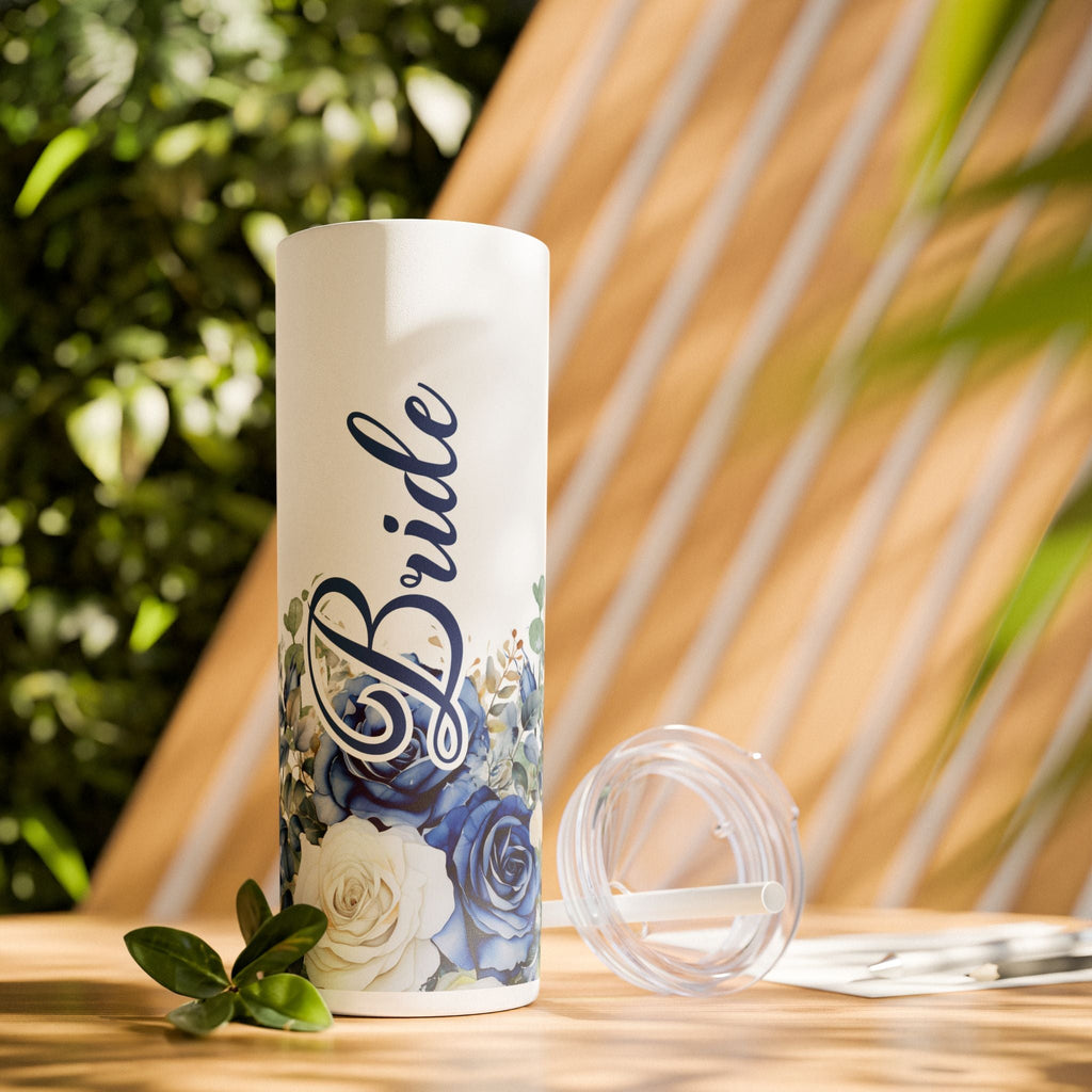 Elegant Floral Bride Tumbler, Bridal Party Favor 20oz Travel Cup, Engagement Celebration