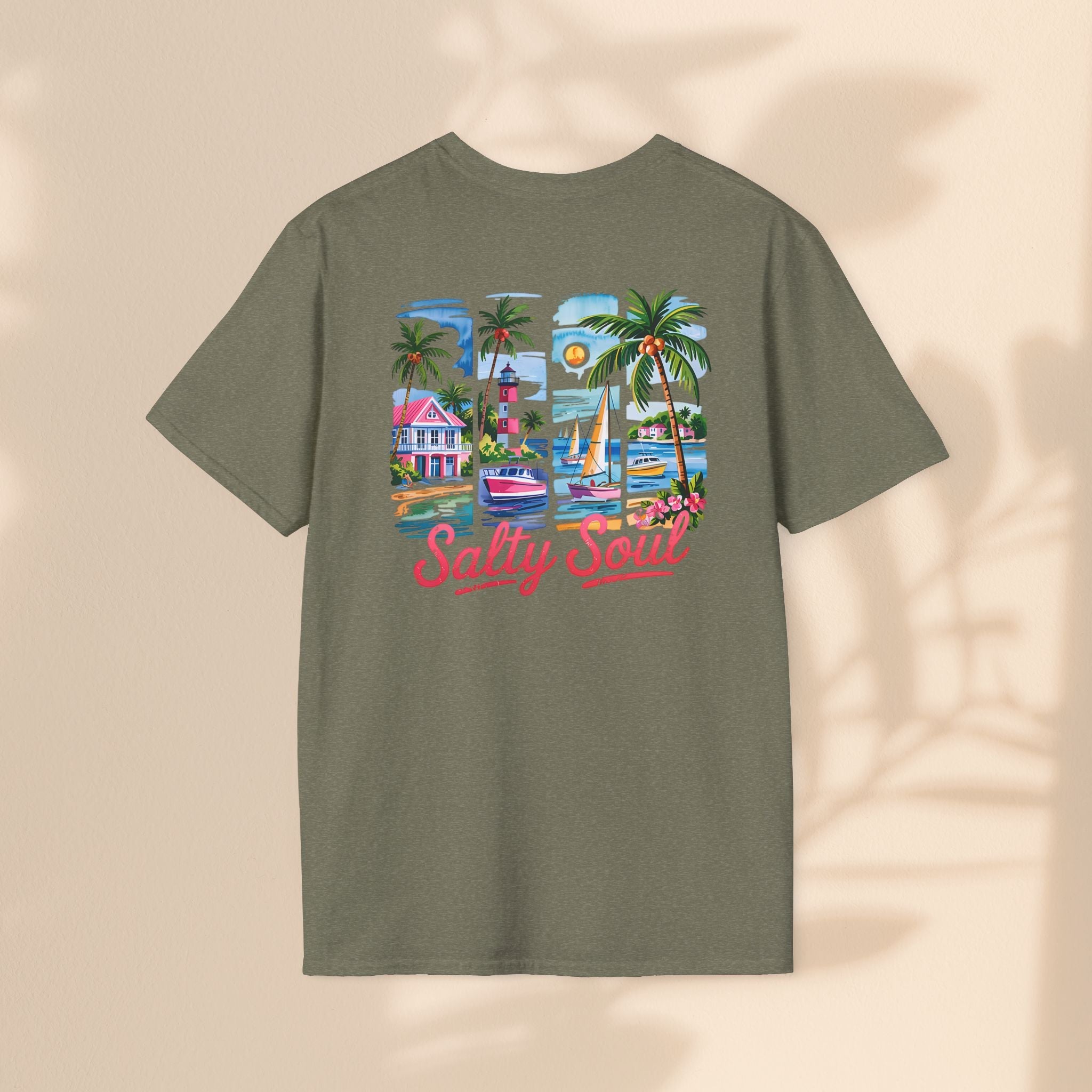 Brush Stroke Salty Soul Unisex Softstyle T-Shirt - Tropical Vibe Tee for Beach Lovers