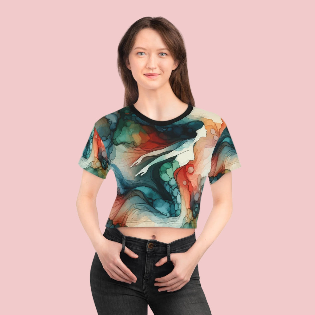 Mermaid Watercolor Crop Tee, Artistic Festival Shirt
