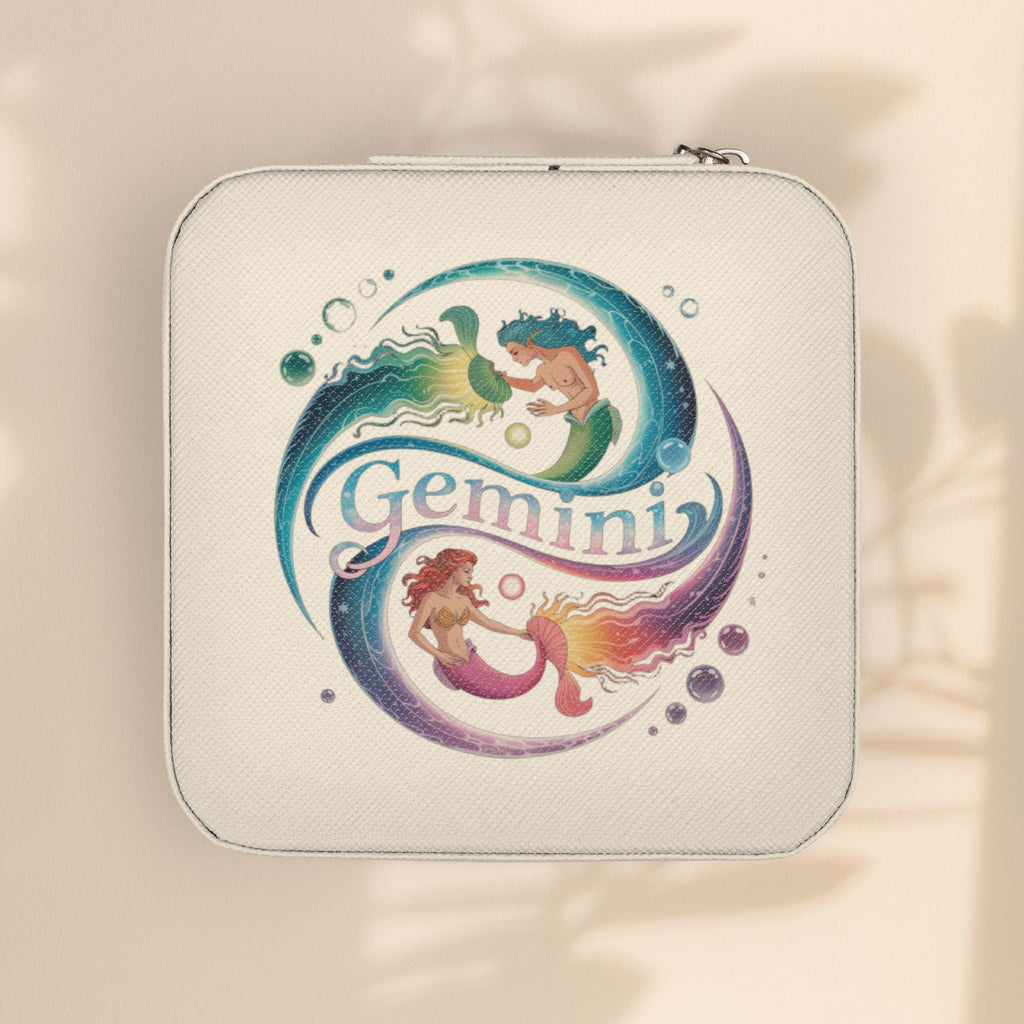 Gemini Zodiac Jewelry Travel Case — Compact Organizer for Rings, Earrings & Necklaces