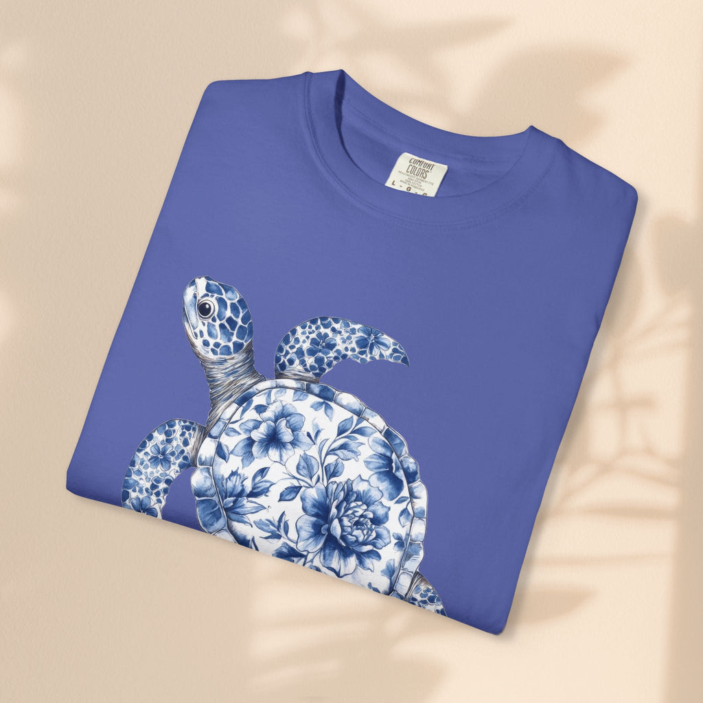 Blue Toile Turtle Unisex T-Shirt - Eco-Friendly Summer Style