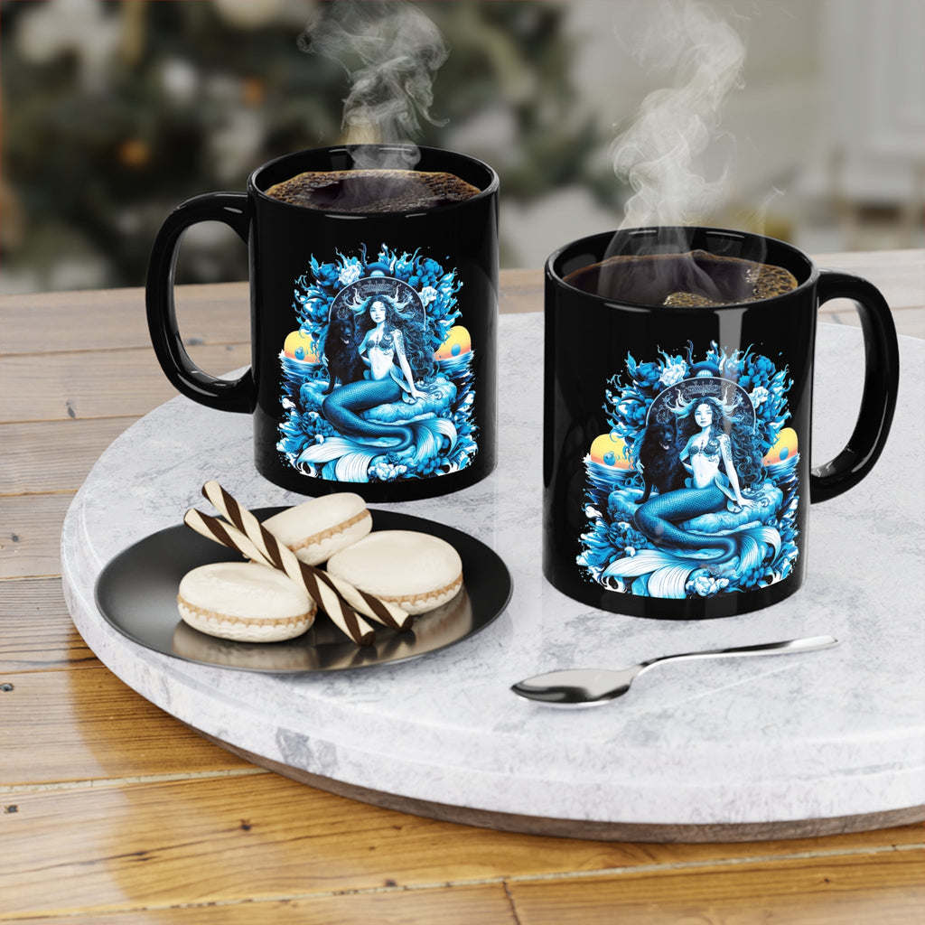 Black Coffee Mug, 11oz - Majestic Queen Mermaid