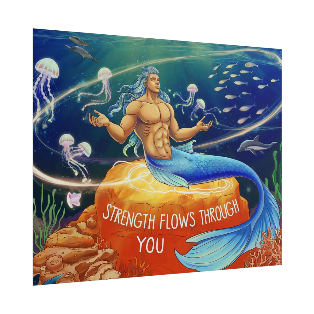 Inspirational Merman Rolled Poster - 'Strength Flows Through You' Artwork for Ocean Lovers