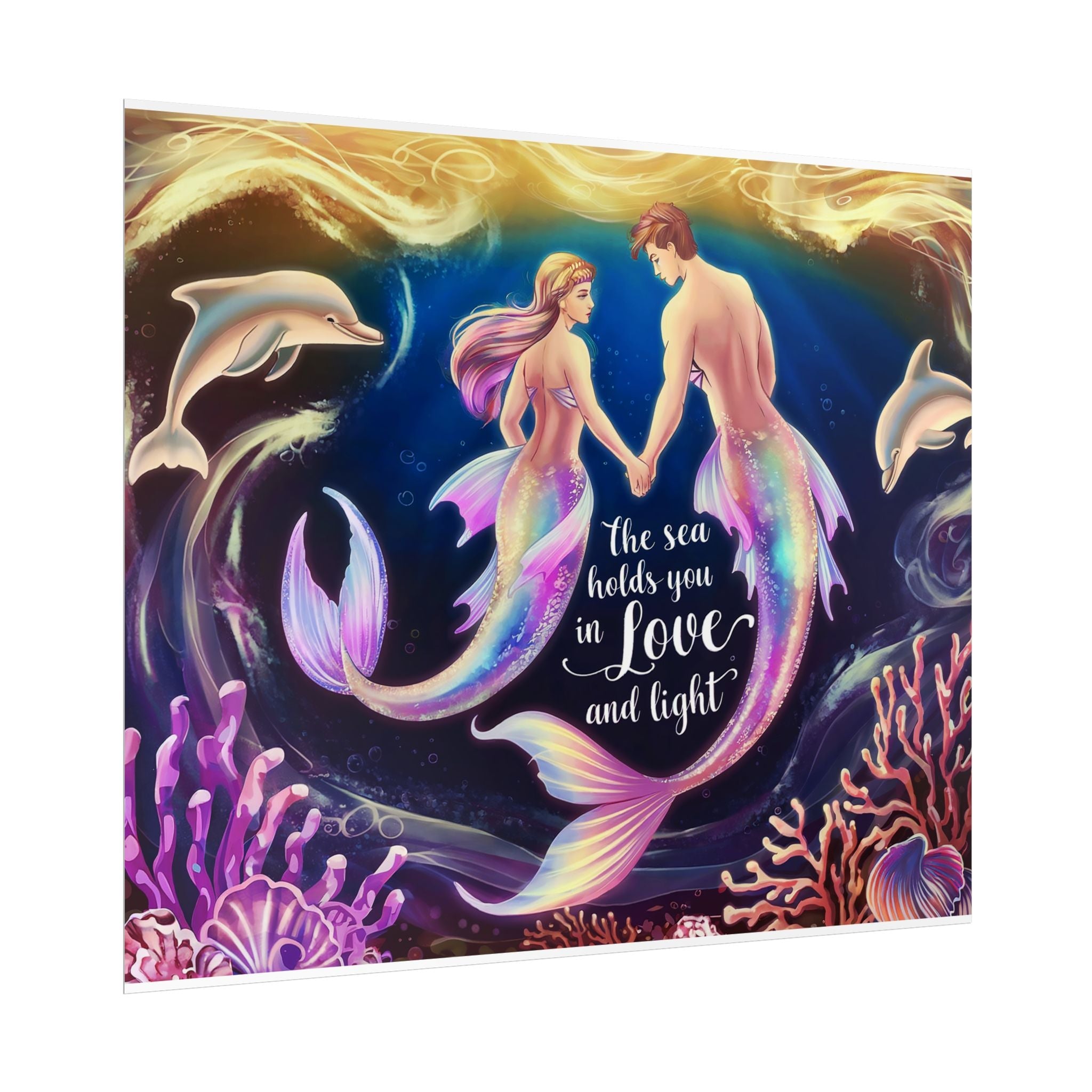 Mermaid Lovers Rolled Poster - Sea Holds You in Love and Light