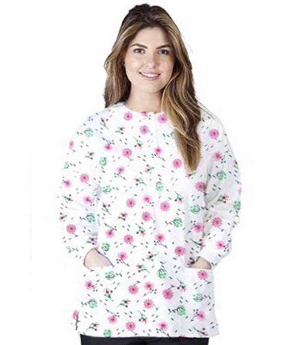 Poplin Unisex Scrub Jacket with Cherry Blossom Print- 2 Pockets, Full Sleeves with Rib