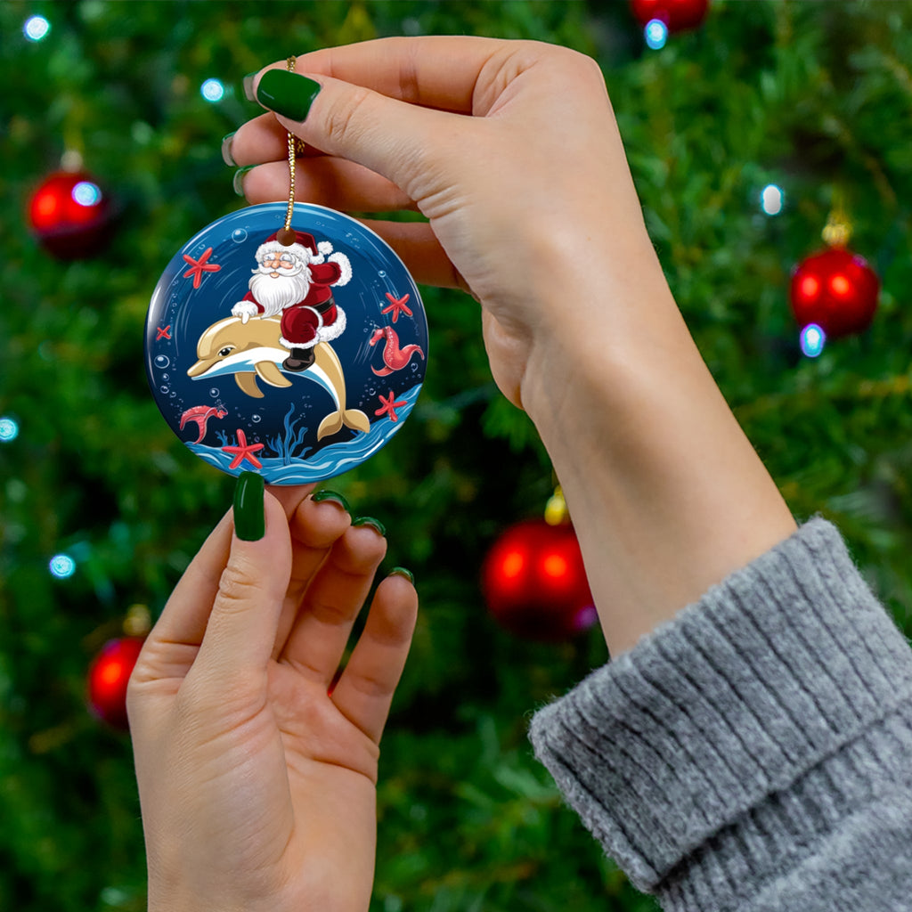 Ceramic Ornament - Santa on Dolphin