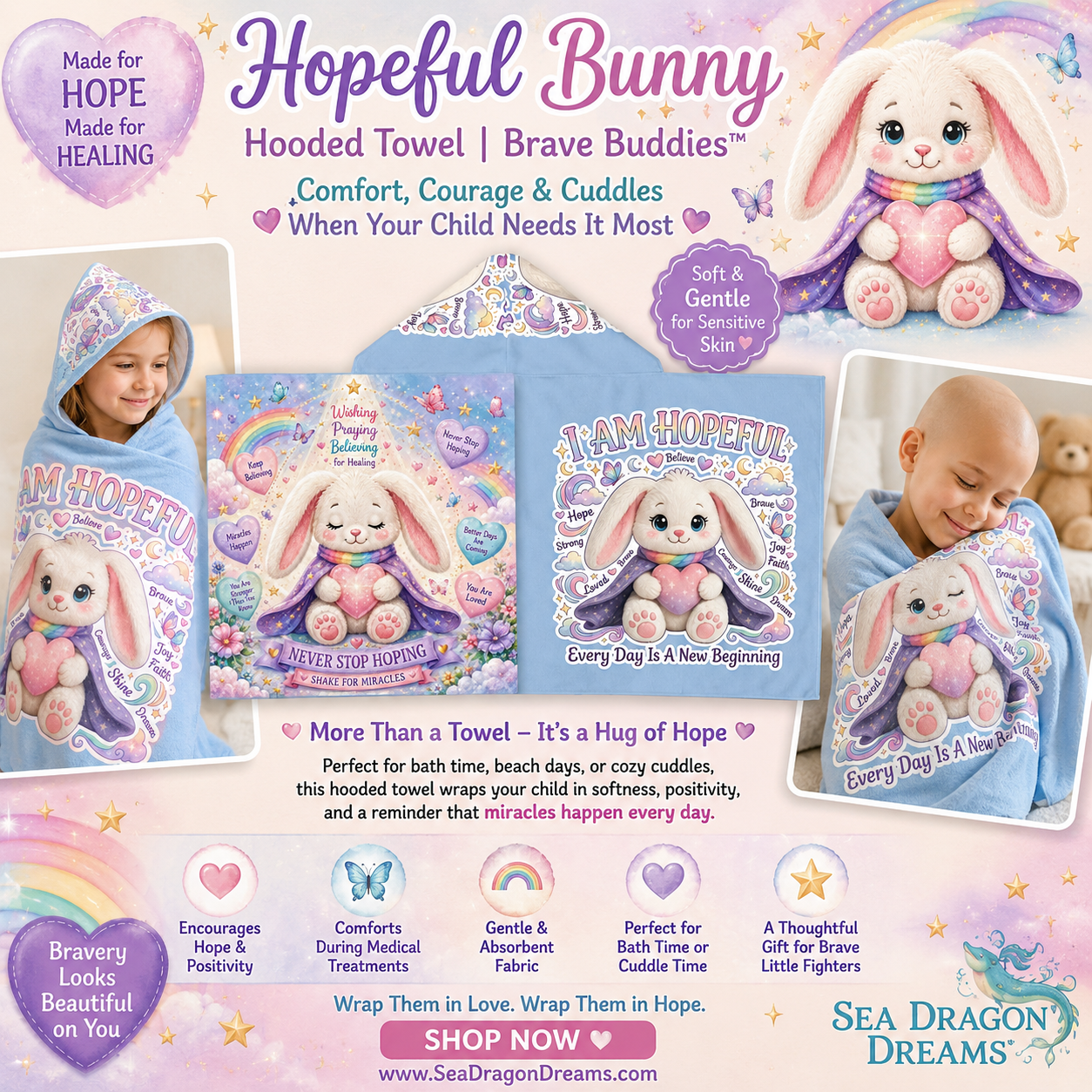Hopeful Bunny Hooded Towel | Brave Buddies™