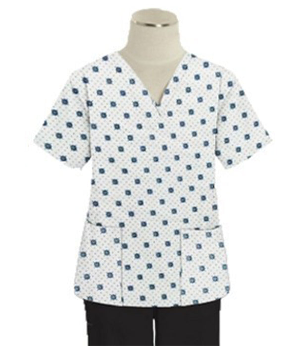 Green Square Print Scrub Set 4 Pockets Ladies Half Sleeves (2 Pockets Top and 2 Pockets Pant)