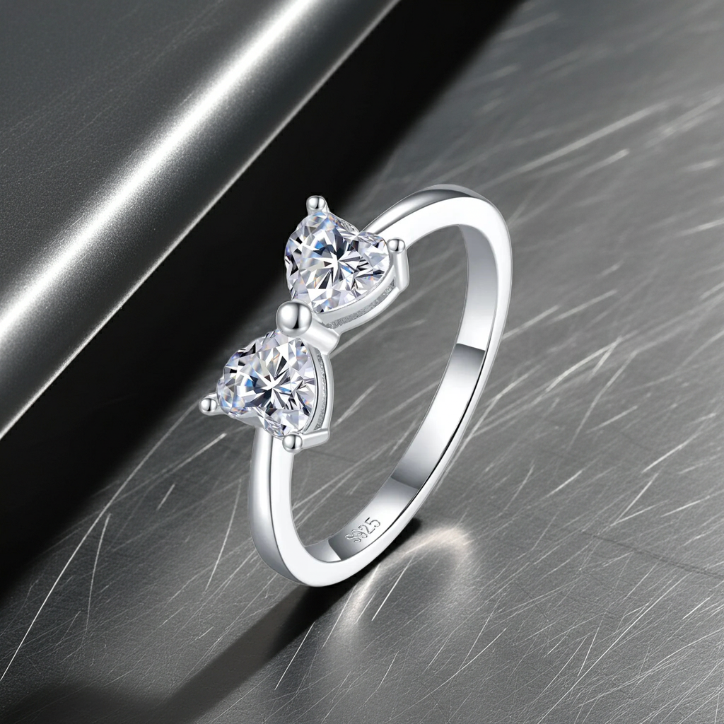 1 Carat Moissanite 925 Sterling Silver Bow Ring