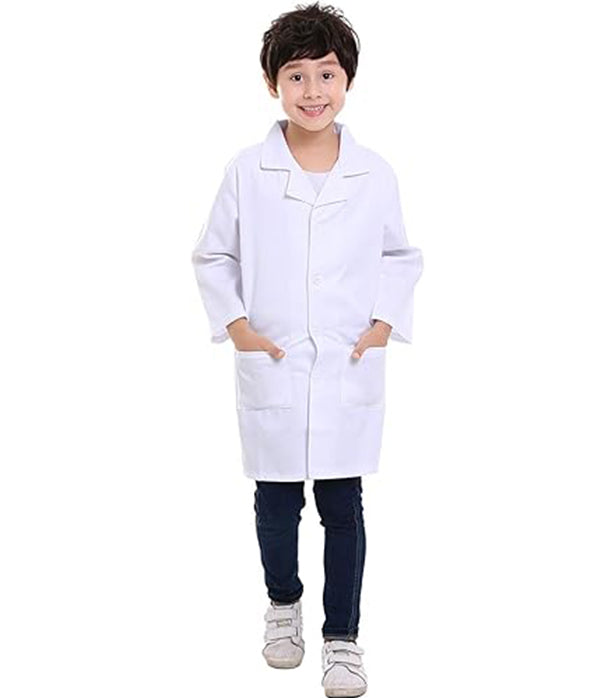 Children's / Kids Labcoat 3 Pocket Full Sleeve in Twill Fabric with Plastic Button