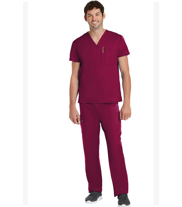 Microfiber Stretch Scrub set 4 pocket solid unisex cargo with pencil pocket top half sleeve (1 pkt top with pencil pkt, 1 cargo pkt 1 back pkt pant)