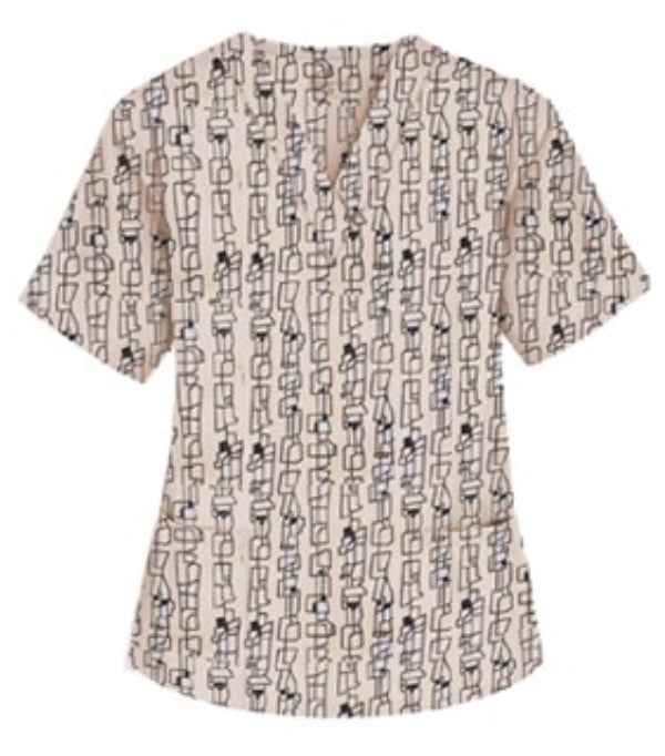 Poplin Women Top in Geometric Print V Neck - 2 Pockets, Half Sleeves