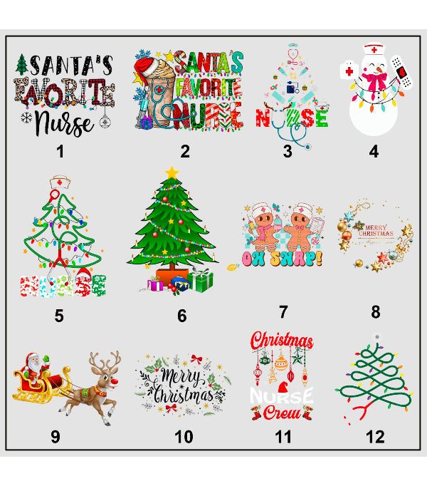 Christmas Print Scrub Top V Neck 2 Pocket Half Sleeve in Poplin Fabric 35% Cotton 65% Polyester