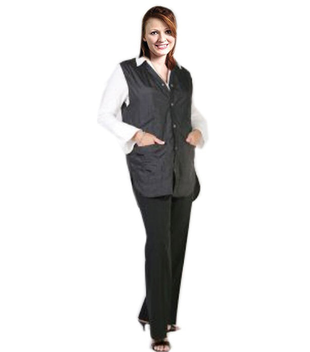 Poplin fabric Barber jacket sleeve less without collar ladies 2 front pocket with front snap button
