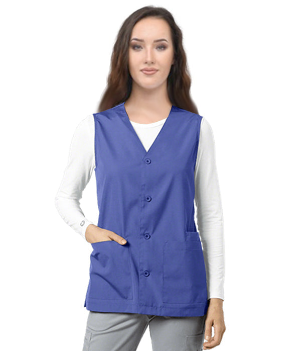 Poplin Scrub Jacket Vest (Sleeveless) 2 Pockets with Cell Phone Pocket Solid Ladies with Plastic Buttons