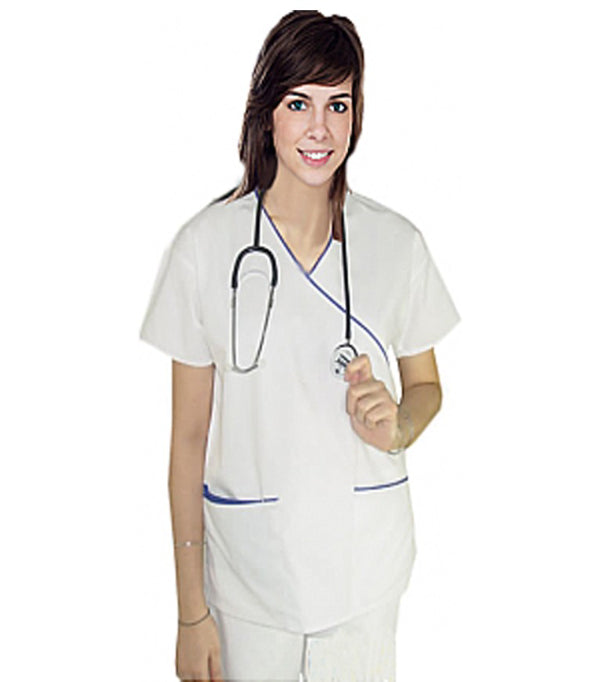 Stretchable Women Mock Wrap Scrub Top - 3 Pockets, Half Sleeves