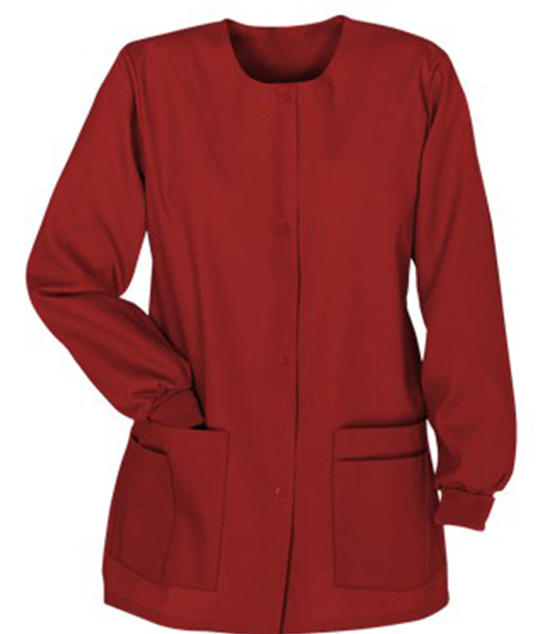 Stretch Scrub Jacket 4-Pocket ( angled pockets ) solid ladies Full sleevs with rib and snap button