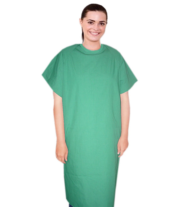 Poplin Fabric New Patient gown back open half sleeve with matching piping, tie-able OR Velcro(+0.5)