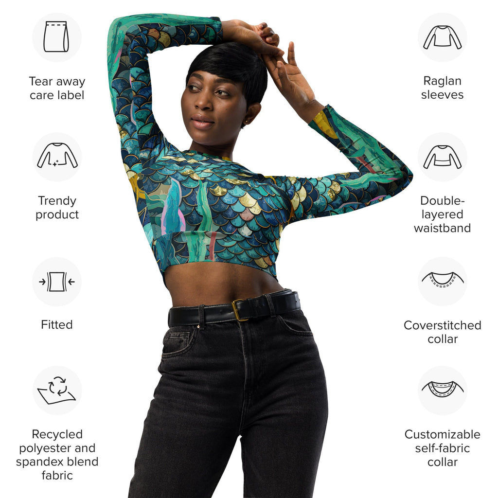 Mermaid Scales Recycled long-sleeve crop top