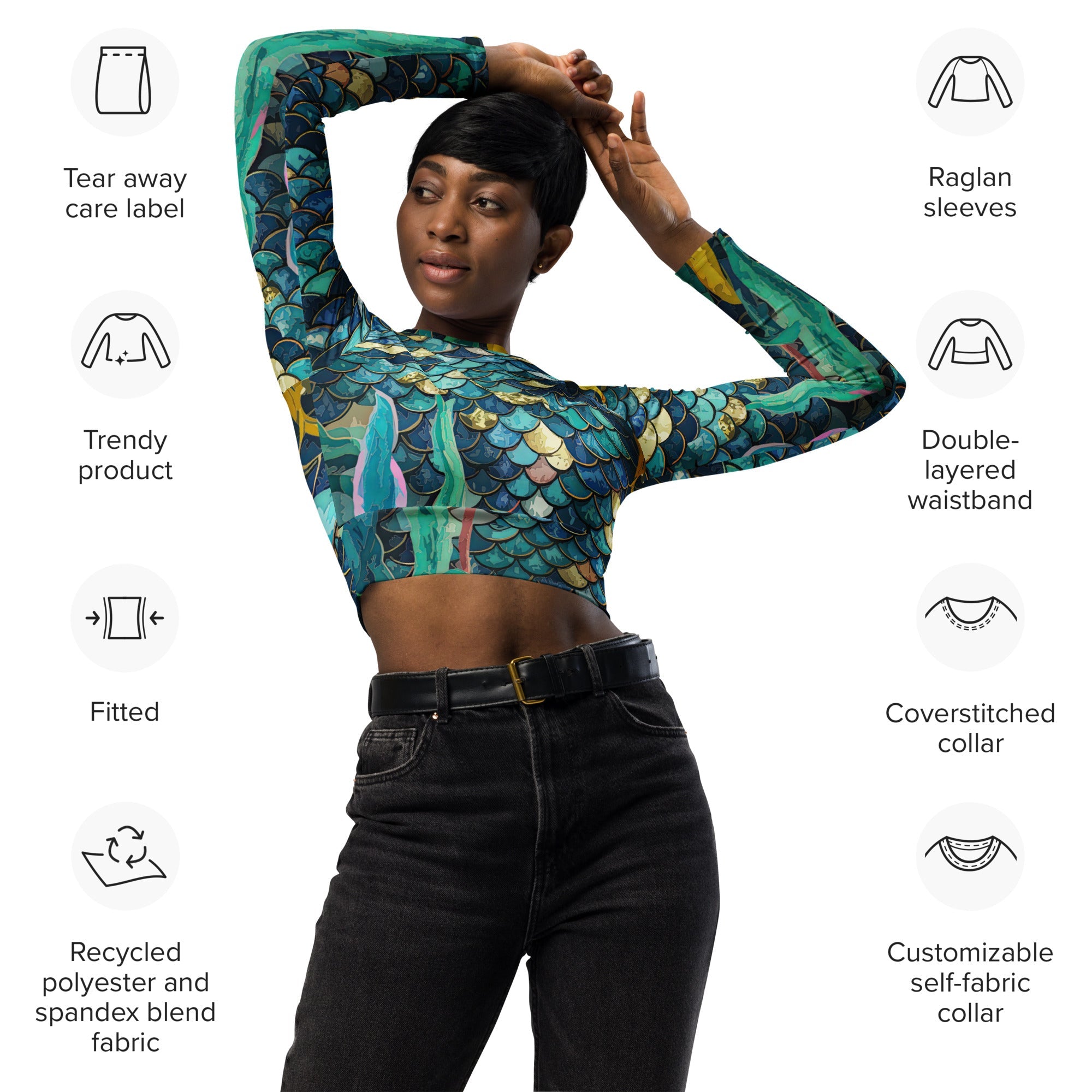 Mermaid Scales Recycled long-sleeve crop top