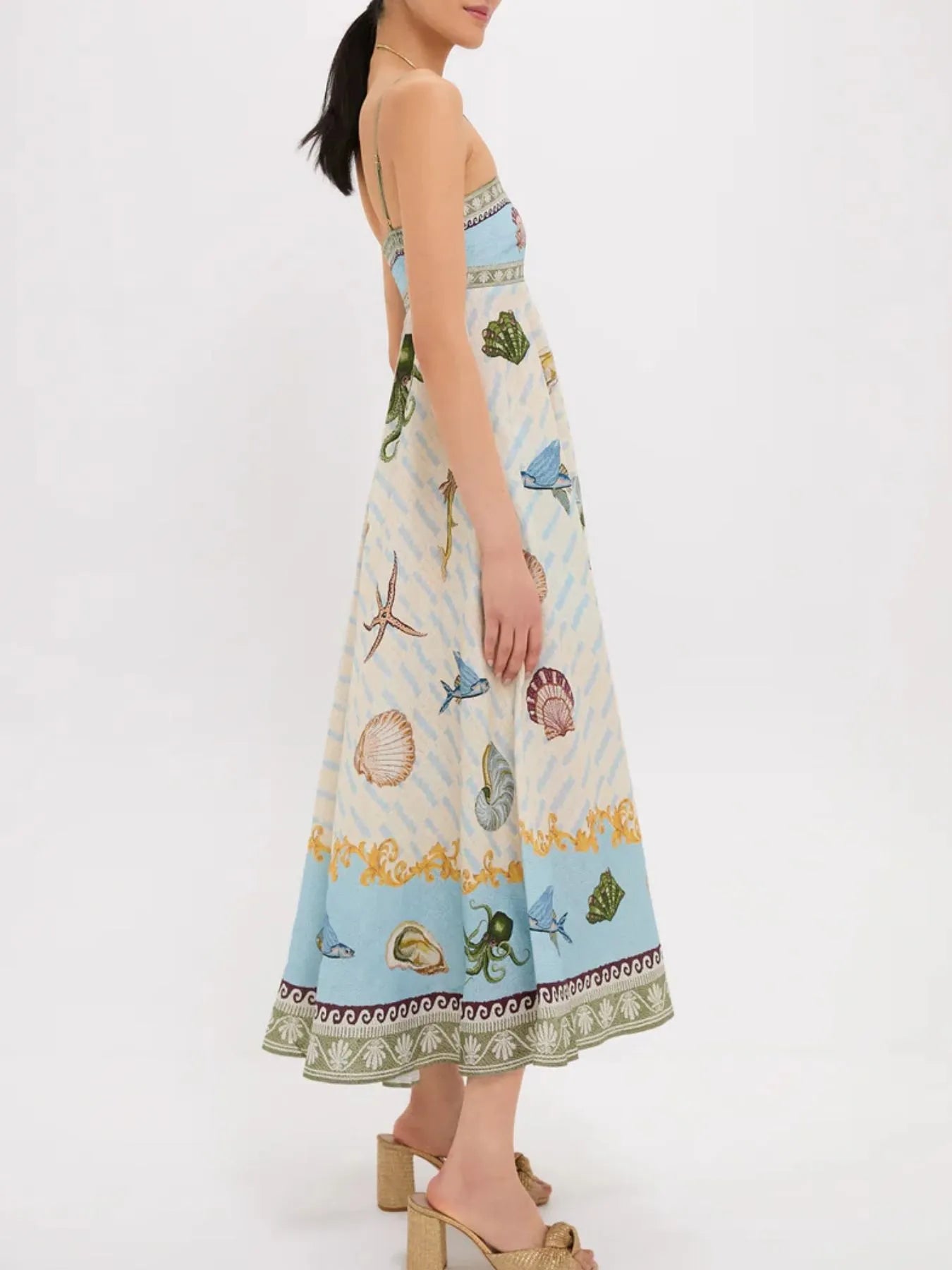Ocean Print Spaghetti Strap Midi Dress