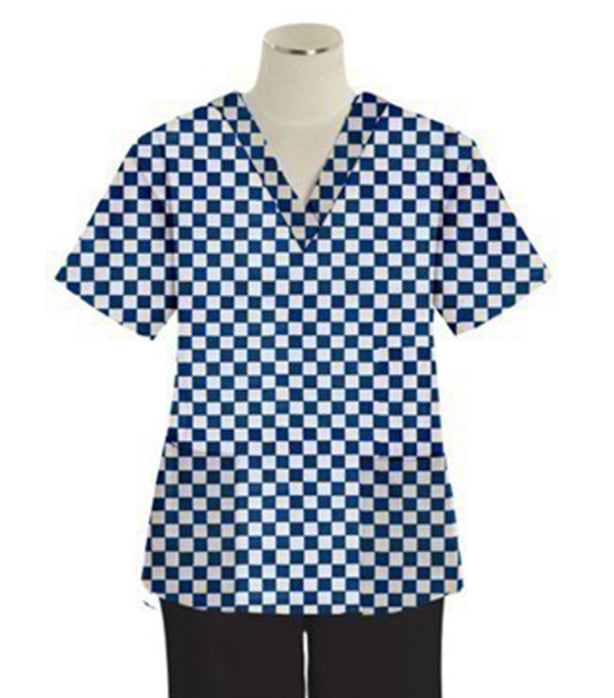 Blue Square Print Scrub Set 4 Pockets Ladies Half Sleeves (2 Pockets Top and 2 Pockets Pant)