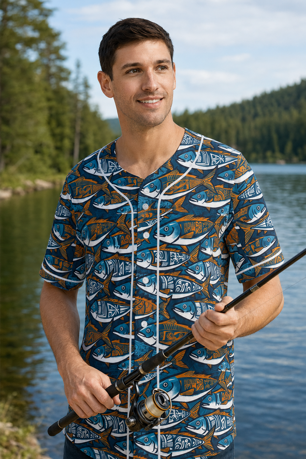 Men's Baseball Jersey - Fishing Line