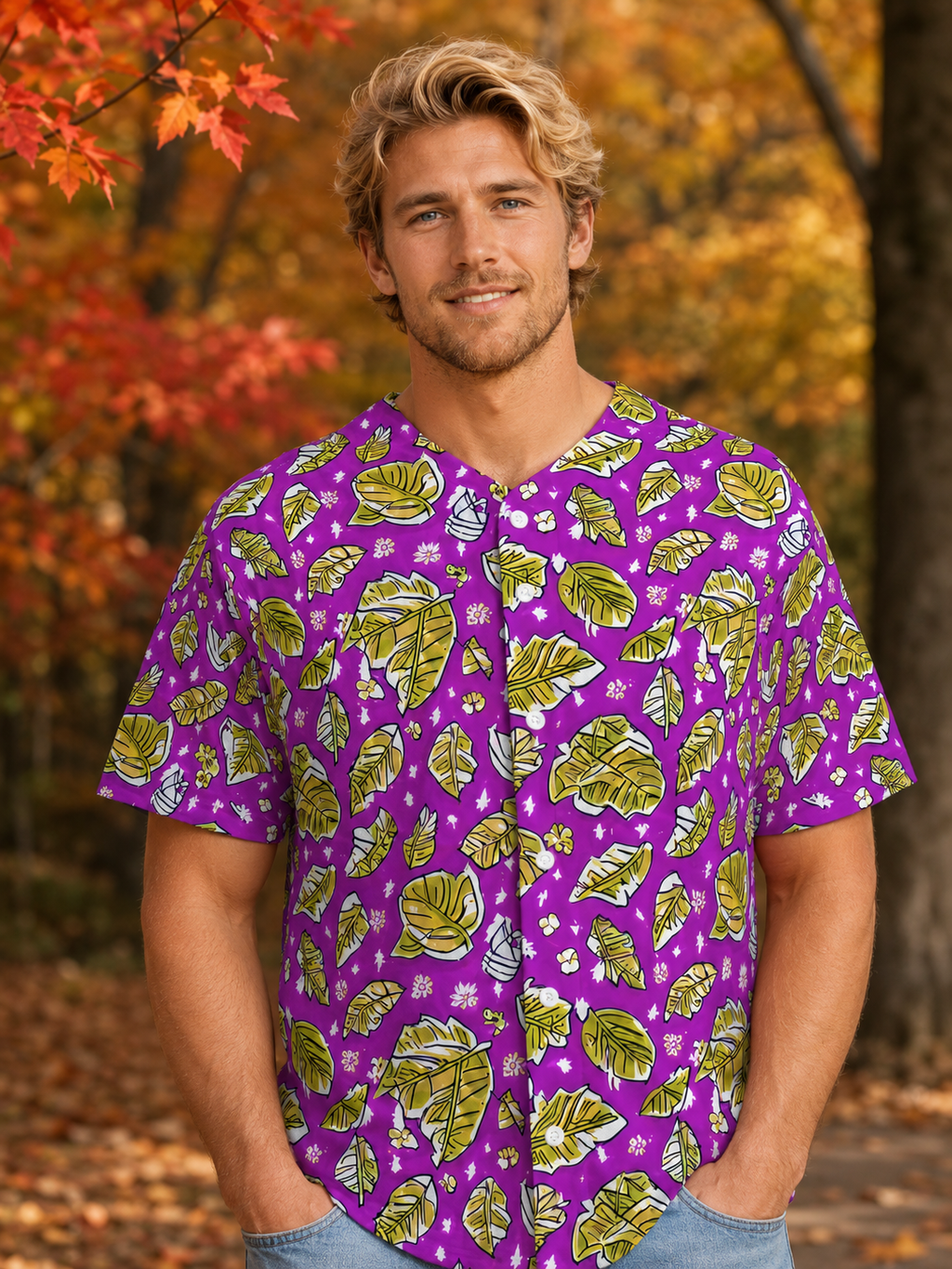 Men's Baseball Jersey - Falling Leaves