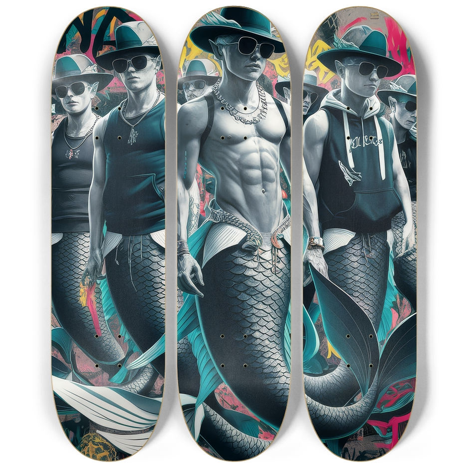 3 Skateboard Series Art - Macho Mermen