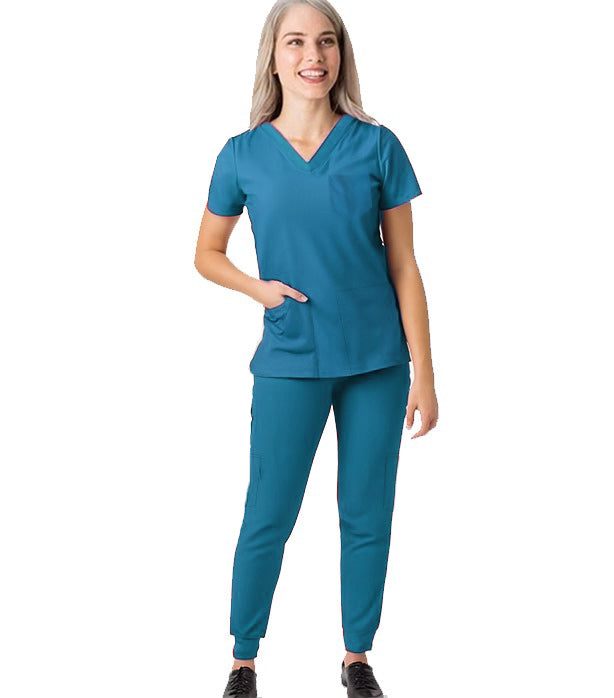 Microfiber Women's Jogger Scrub Set - 9 Pockets, Half Sleeves (3-Pocket Top & 6-Pocket Pant)