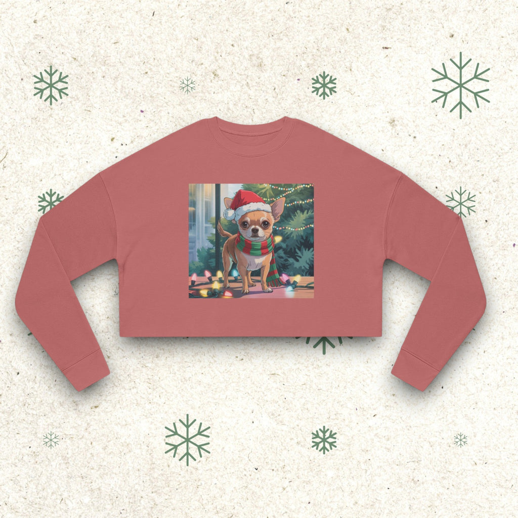 Festive Chihuahua Cropped Sweatshirt, Holiday Sweatshirt
