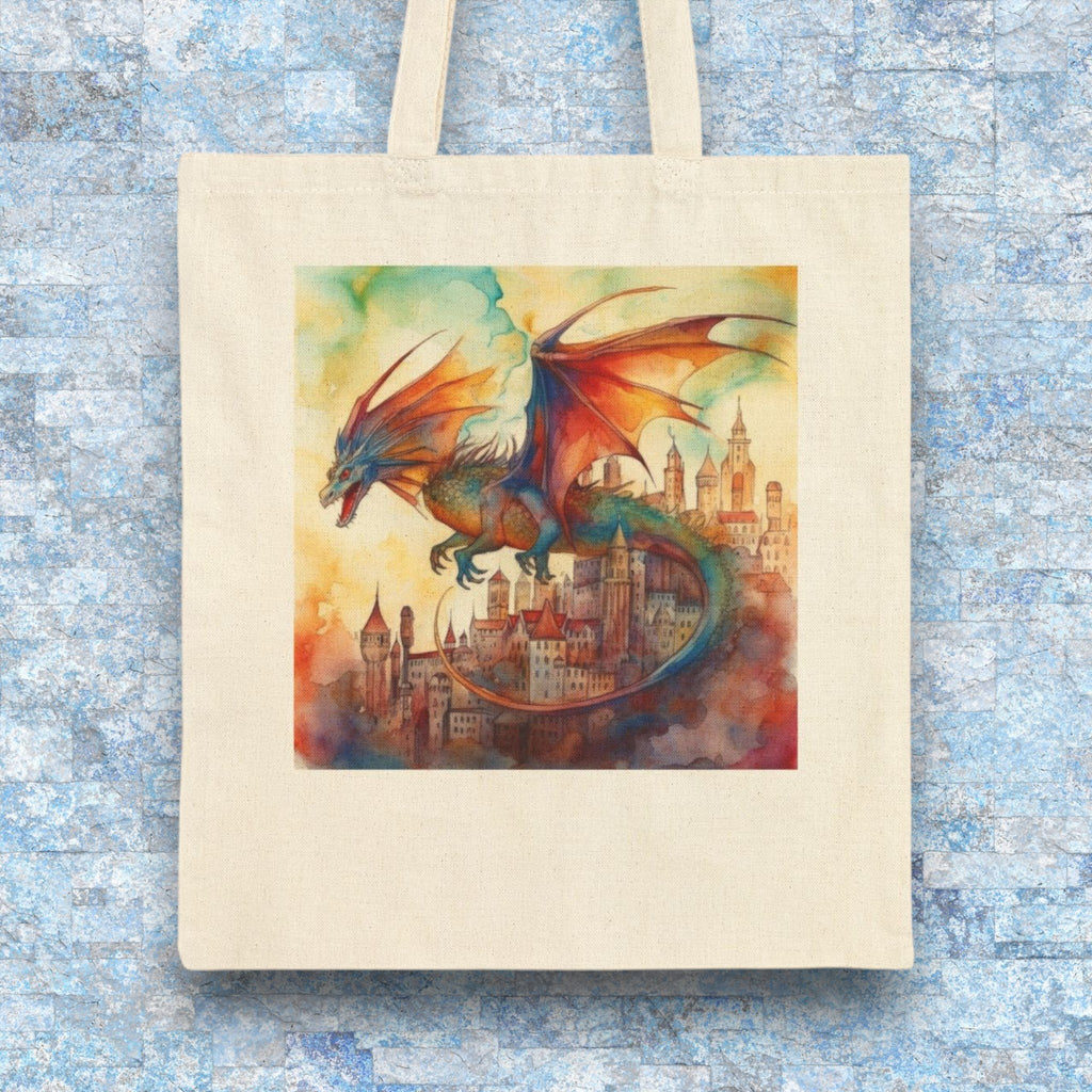 Cotton Canvas Tote Bag - Dragon Over The City