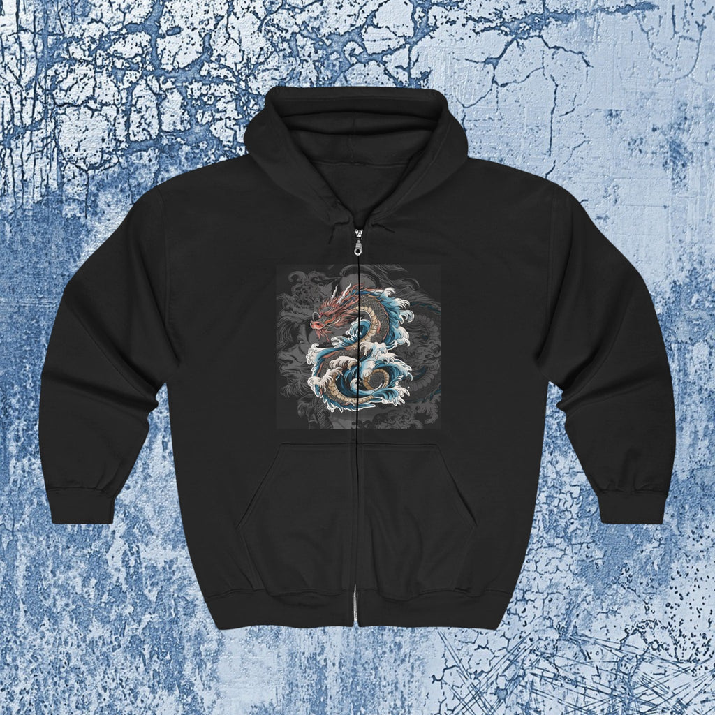 Dragon Wave Zip Hoodie - Unisex Heavy Blend Zip Up