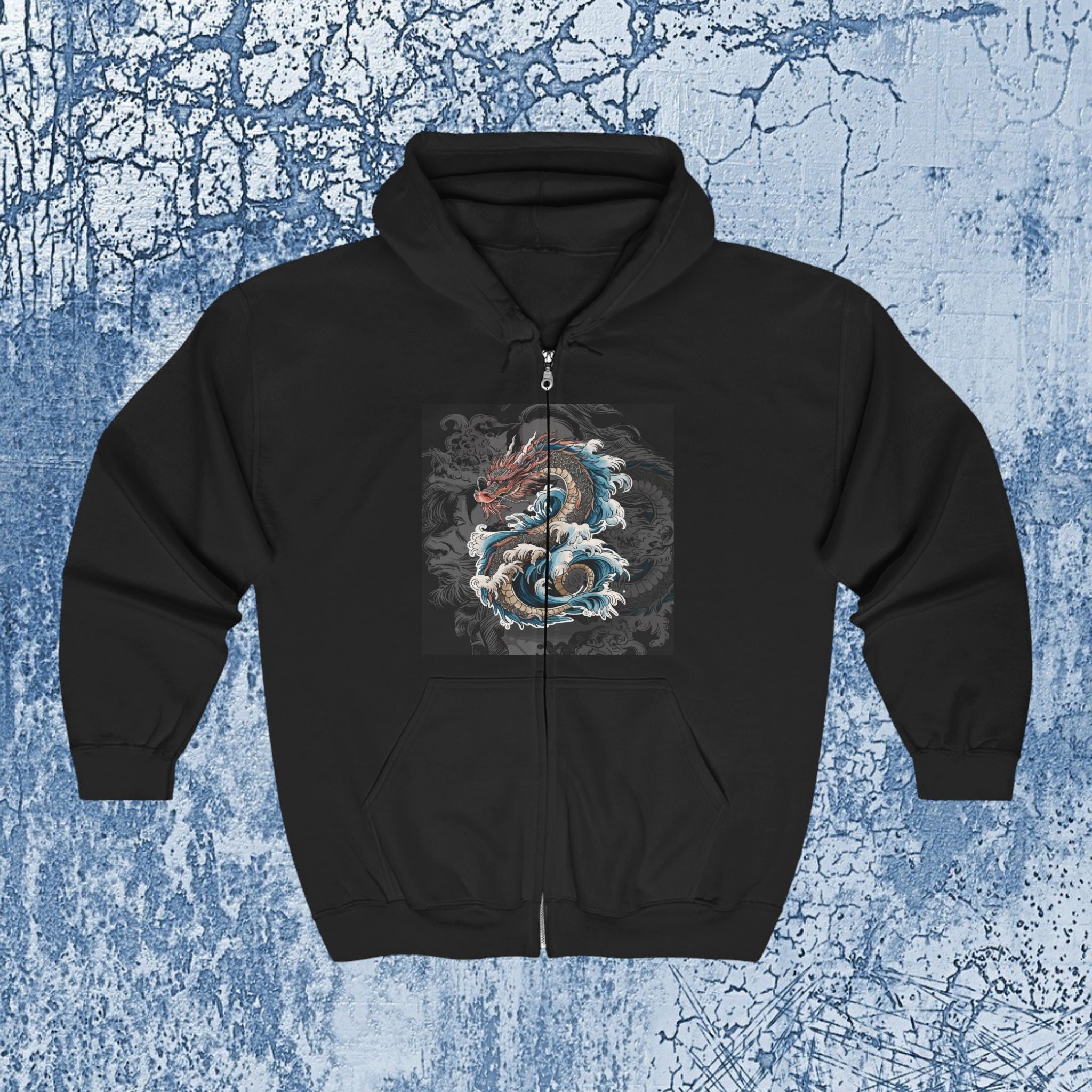 Dragon Wave Zip Hoodie - Unisex Heavy Blend Zip Up