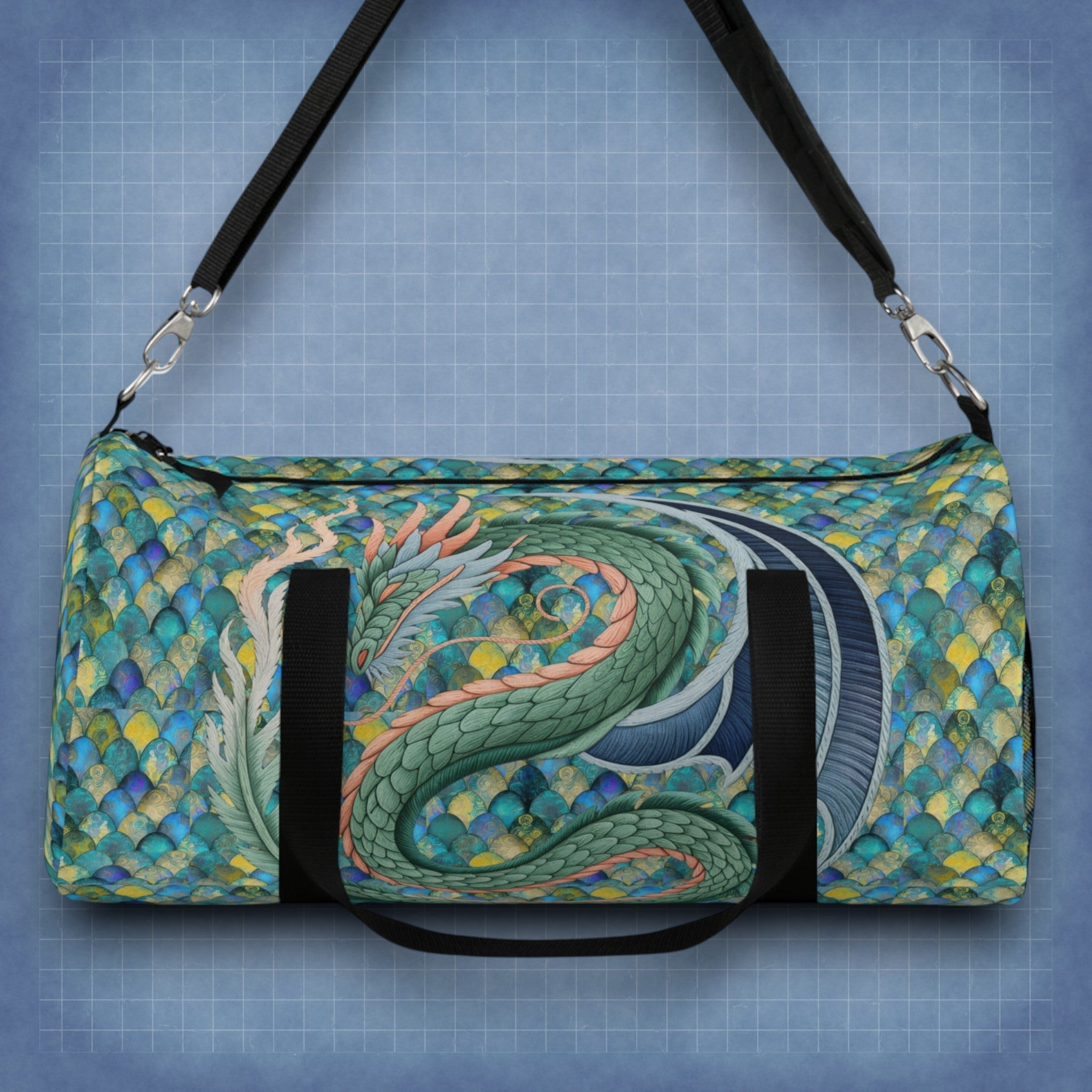 Dragon Design Mermaid Scale Duffel Bag – Travel, Gym, Sports & Weekend Tote Gift