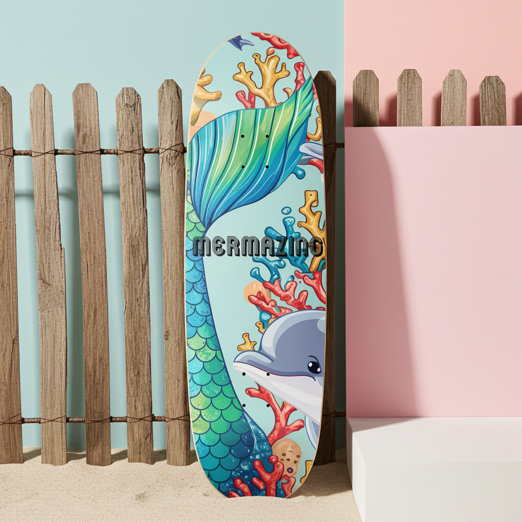 Mermaid Dolphin Fun Skateboard – Ocean Art Deck
