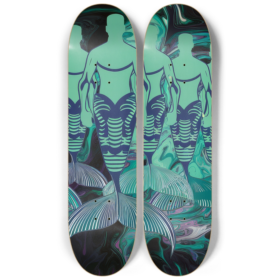 2 Skateboard Series Art - Green Mermen