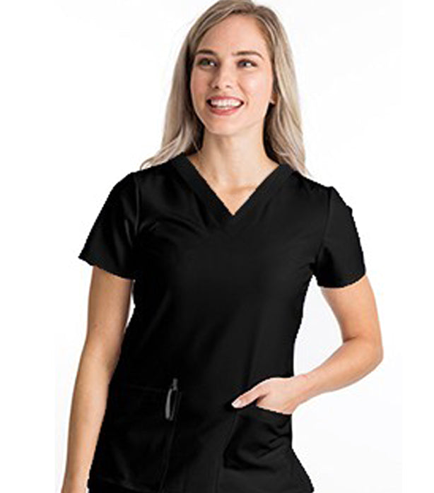 Stretch Women's V-Neck Scrub Top - 2 Pockets with Pencil Slot, Half Sleeve