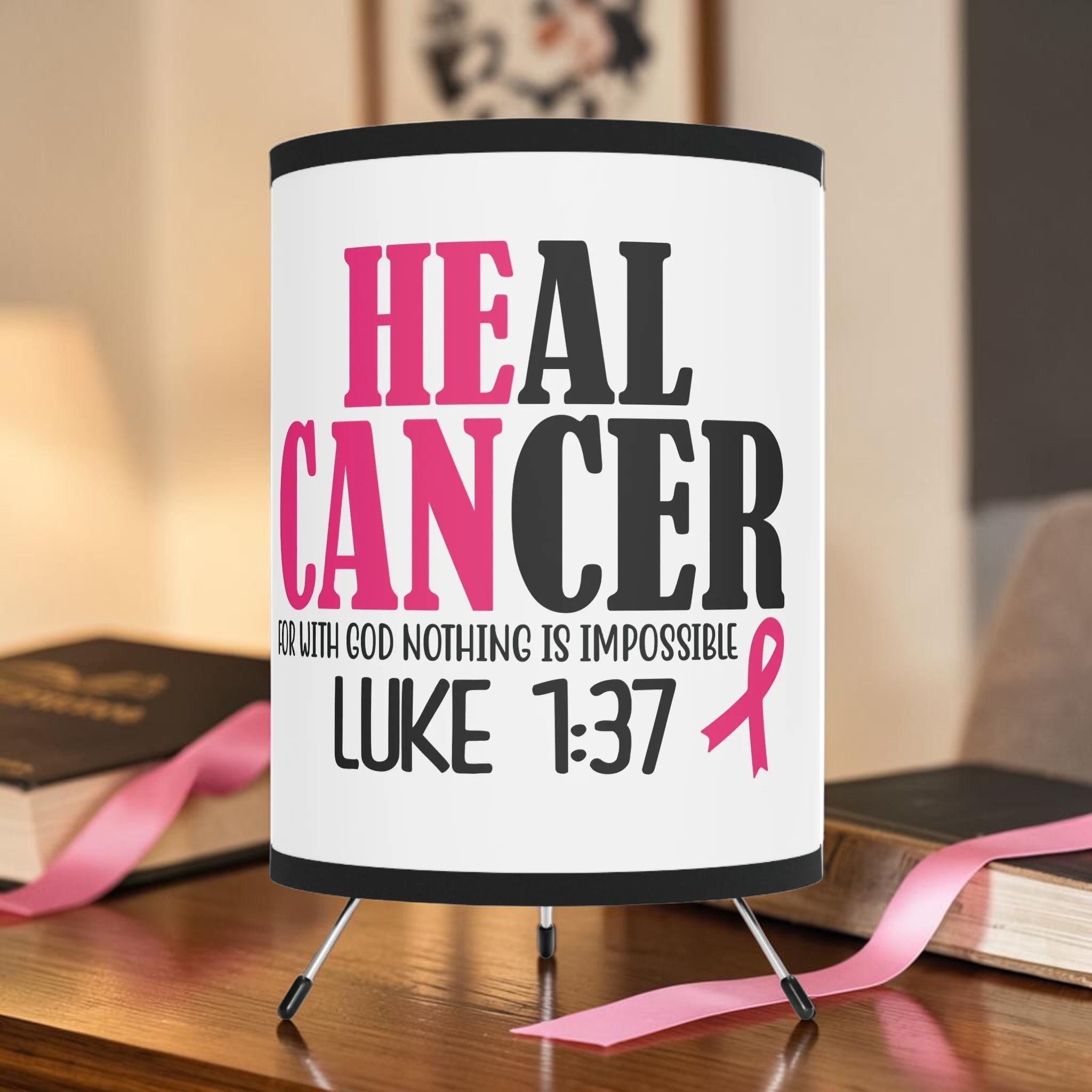 Inspirational Tripod Lamp - "Heal Cancer" Design with Luke 1:37