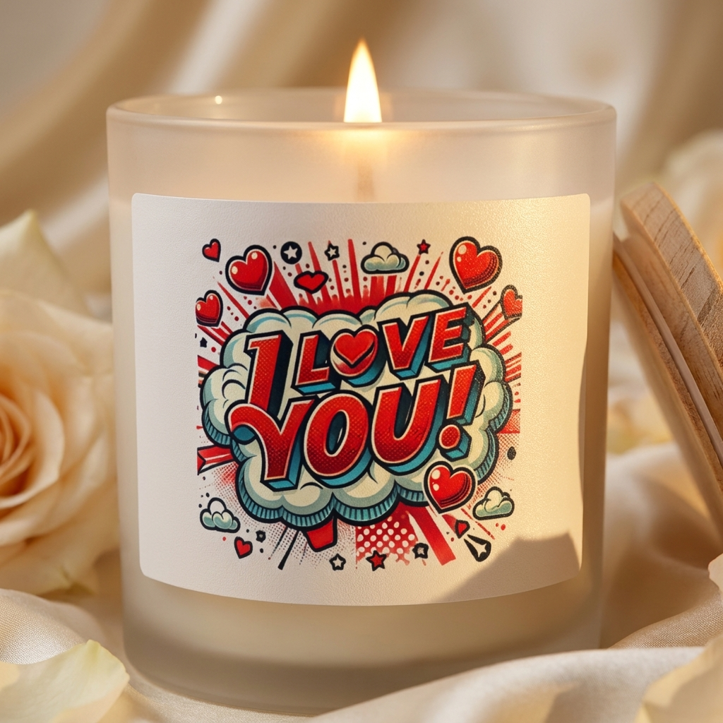 Frosted Glass Candle, 11oz - I Love You