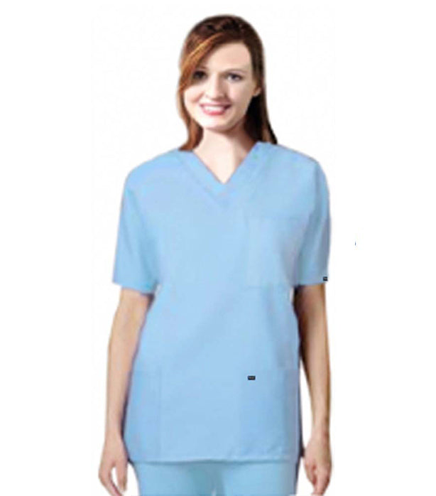 Poplin Scrub set 9 pocket unisex solid half sleeve ( Top 3 pkt with pencil pkts , pant 6 pkts with 2 side pkts , 2 Cargo pkts & 2 back pkt) in (65% Polyester, 35% Cotton fabric)