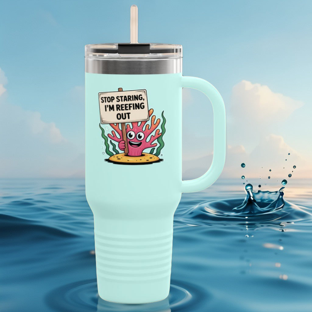 Colorful Coral Reef Insulated Travel Mug - Stop Staring, I'm Reefing Out!