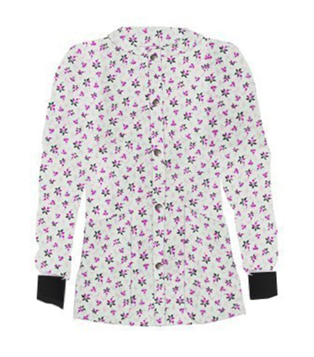 Poplin Unisex Scrub Jacket with Pink and black flower Print - 2 Pockets, Full Sleeves with Rib