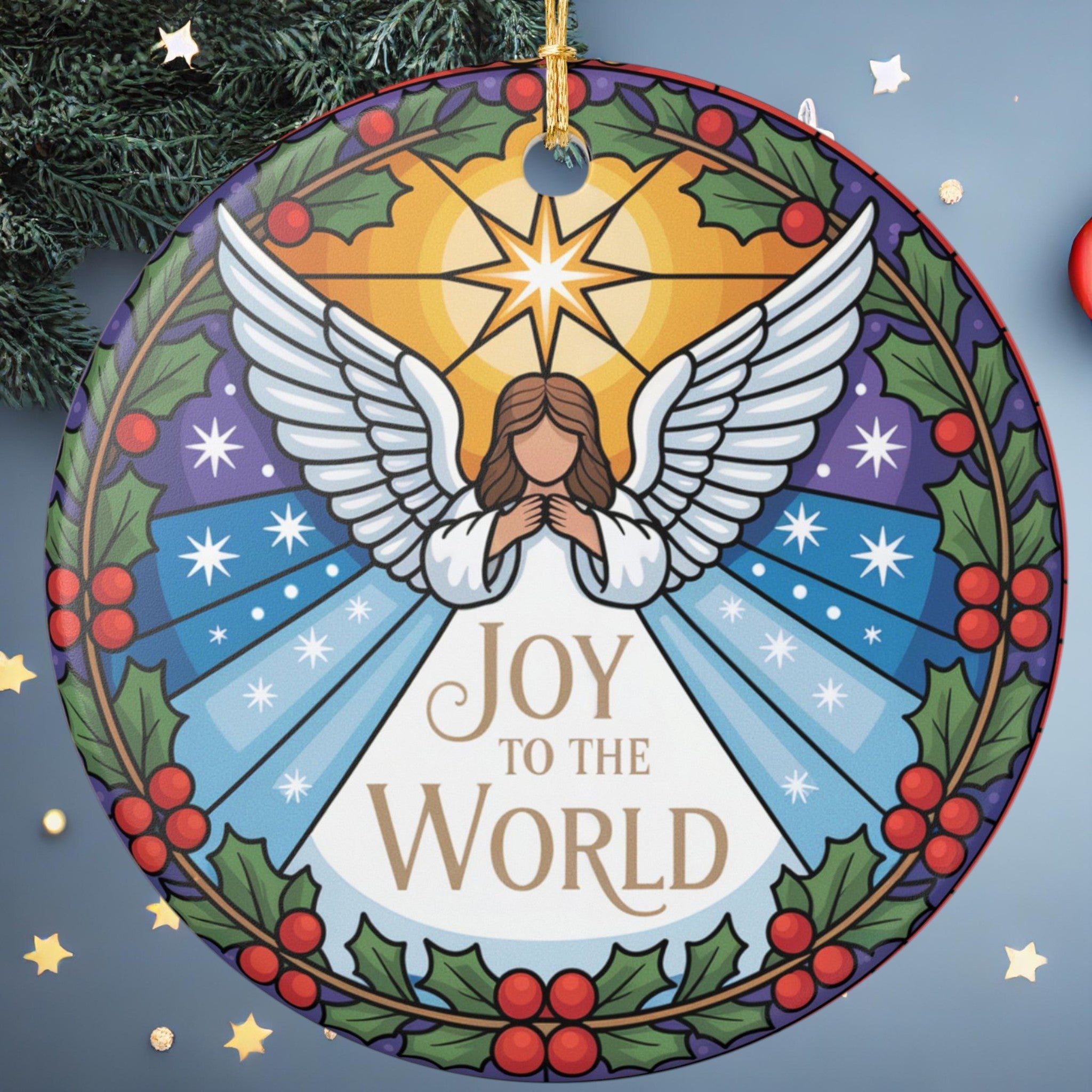Joy To The World Ceramic Ornament – Religious Christmas Tree Decoration & Holiday Keepsake