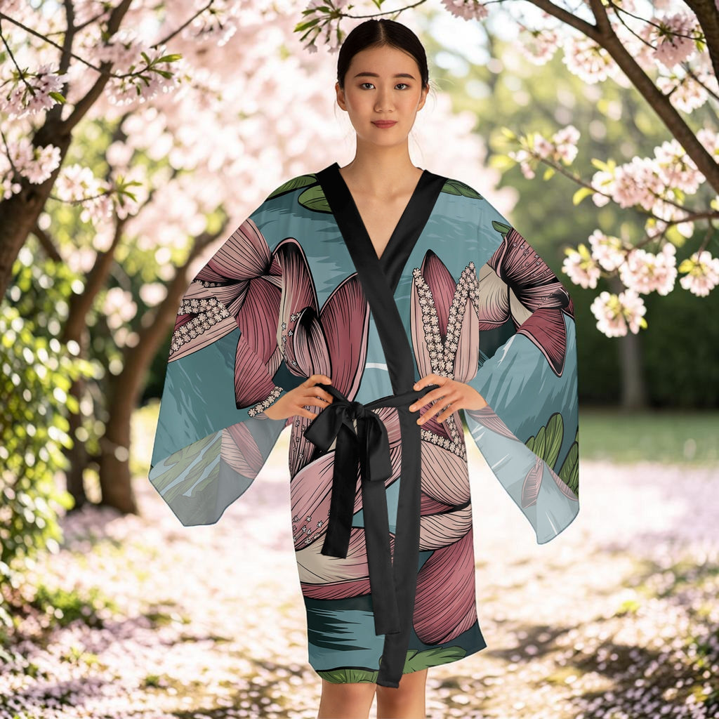 Long Sleeve Kimono Robe - Lotus Blossom