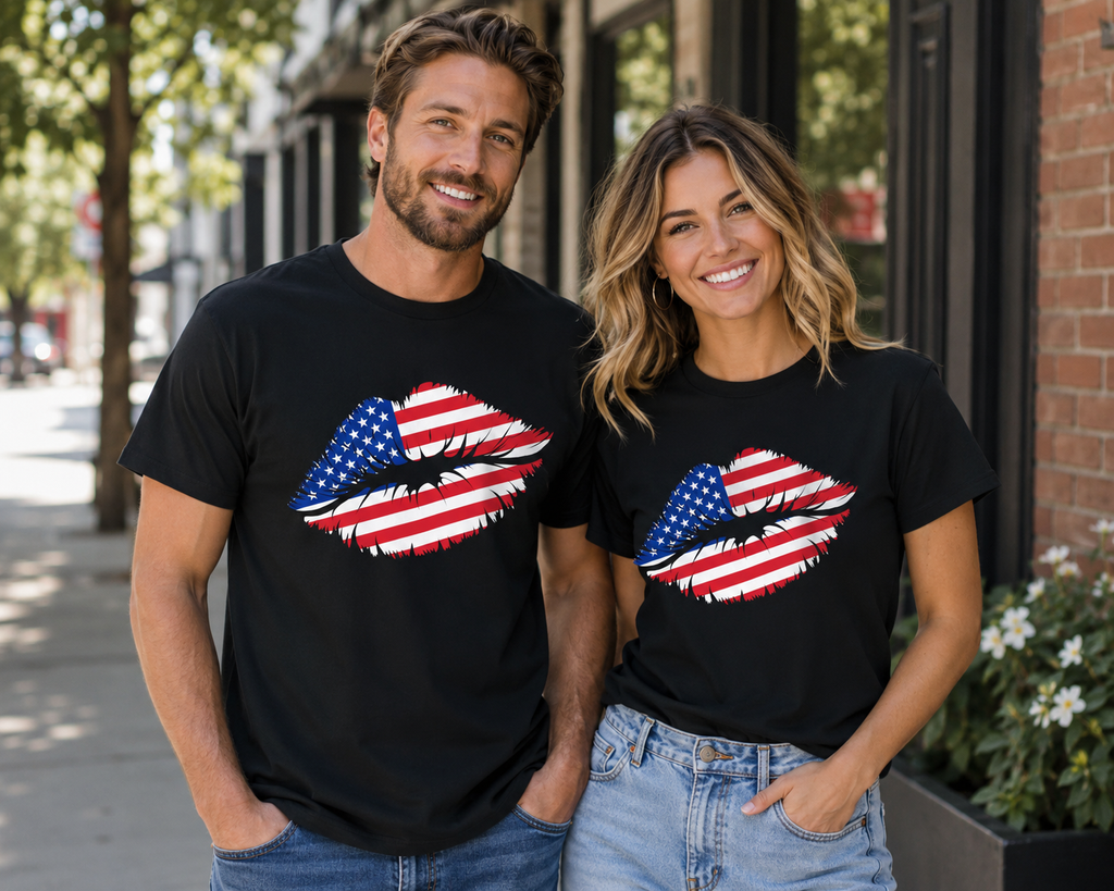 Patriotic Lip Print Tee, Unisex T-Shirt,