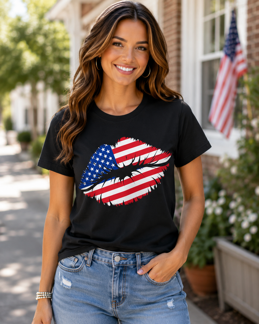 Patriotic Lip Print Tee, Unisex T-Shirt,