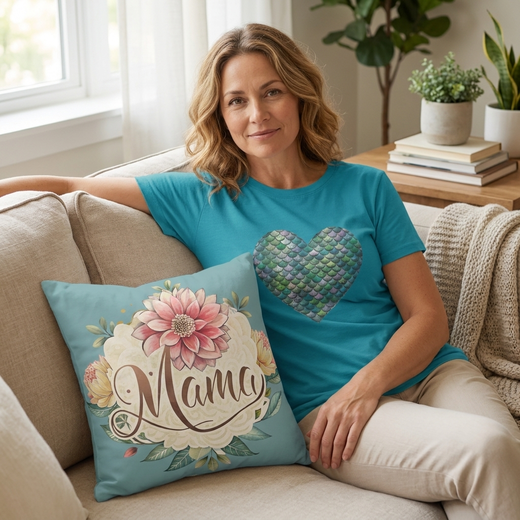 Mama Faux Suede Pillow - Floral Design for Mother's Day