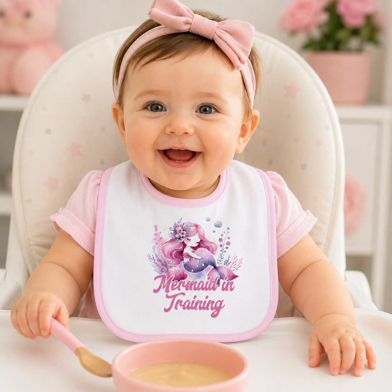 Baby Contrast Trim Jersey Bib - Mermaid In Training
